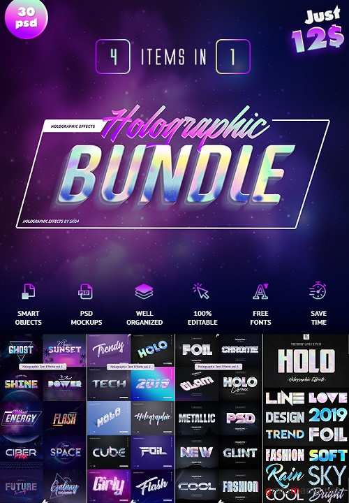 Holographic Text Effects Bundle - 25047134